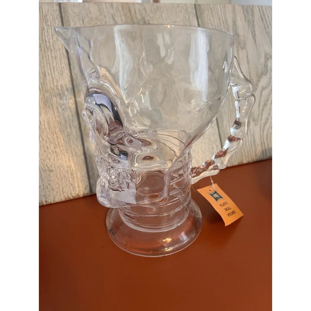 Halloween SKULL Pitcher Clear Acrylic Plastic 3D Sculpted 43 oz. 8